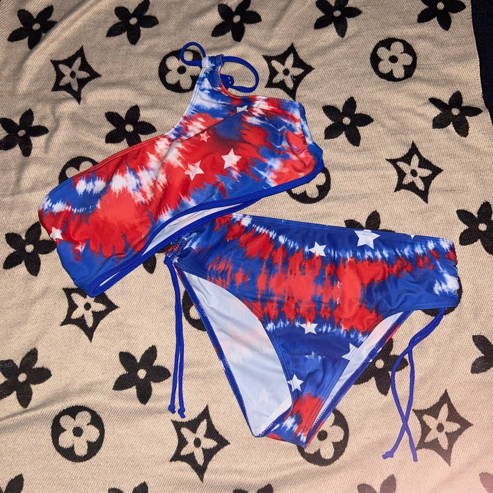 SHEIN Red and Blue Tie-Dye Bikini